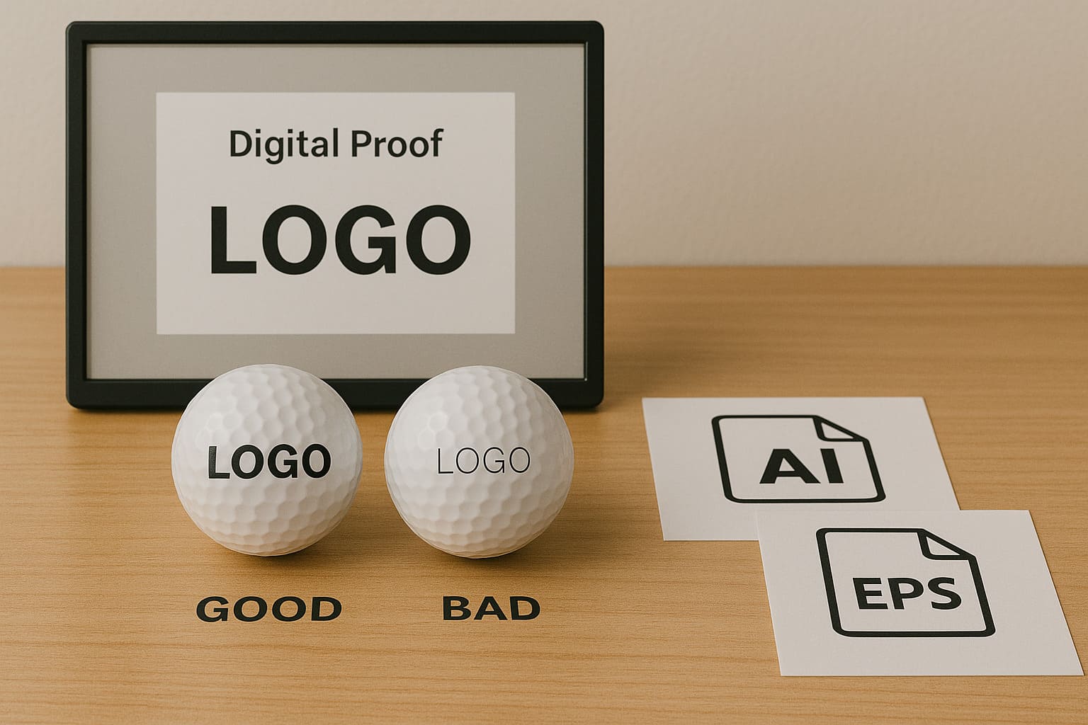comparison of good and bad logo print on golf balls