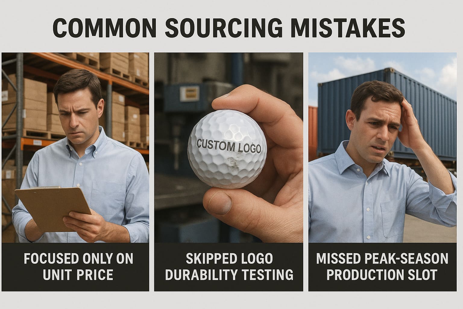 common sourcing mistakes for custom logo golf balls in OEM wholesale trade