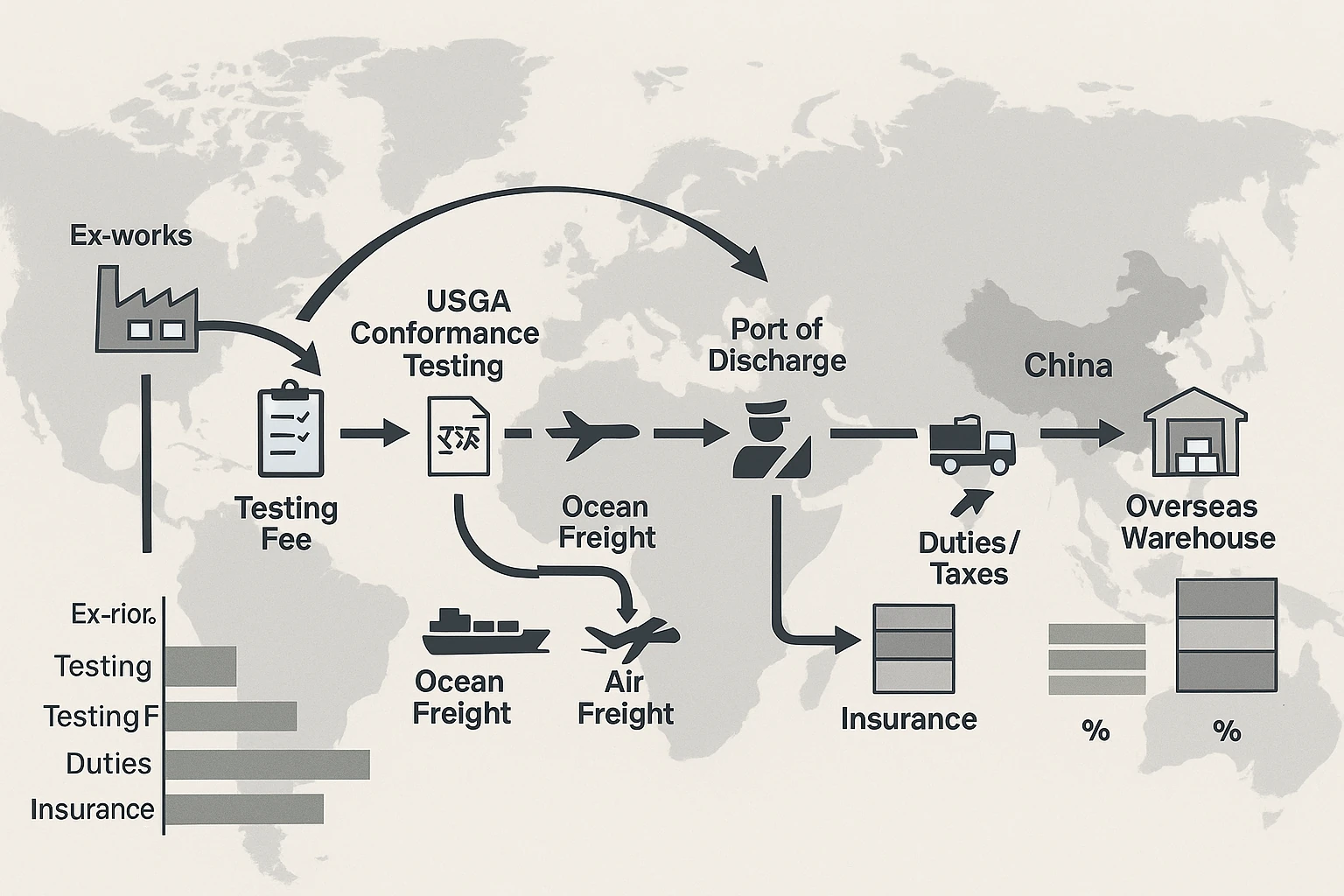 lifecycle summary infographic of golf ball cost estimation checkpoints