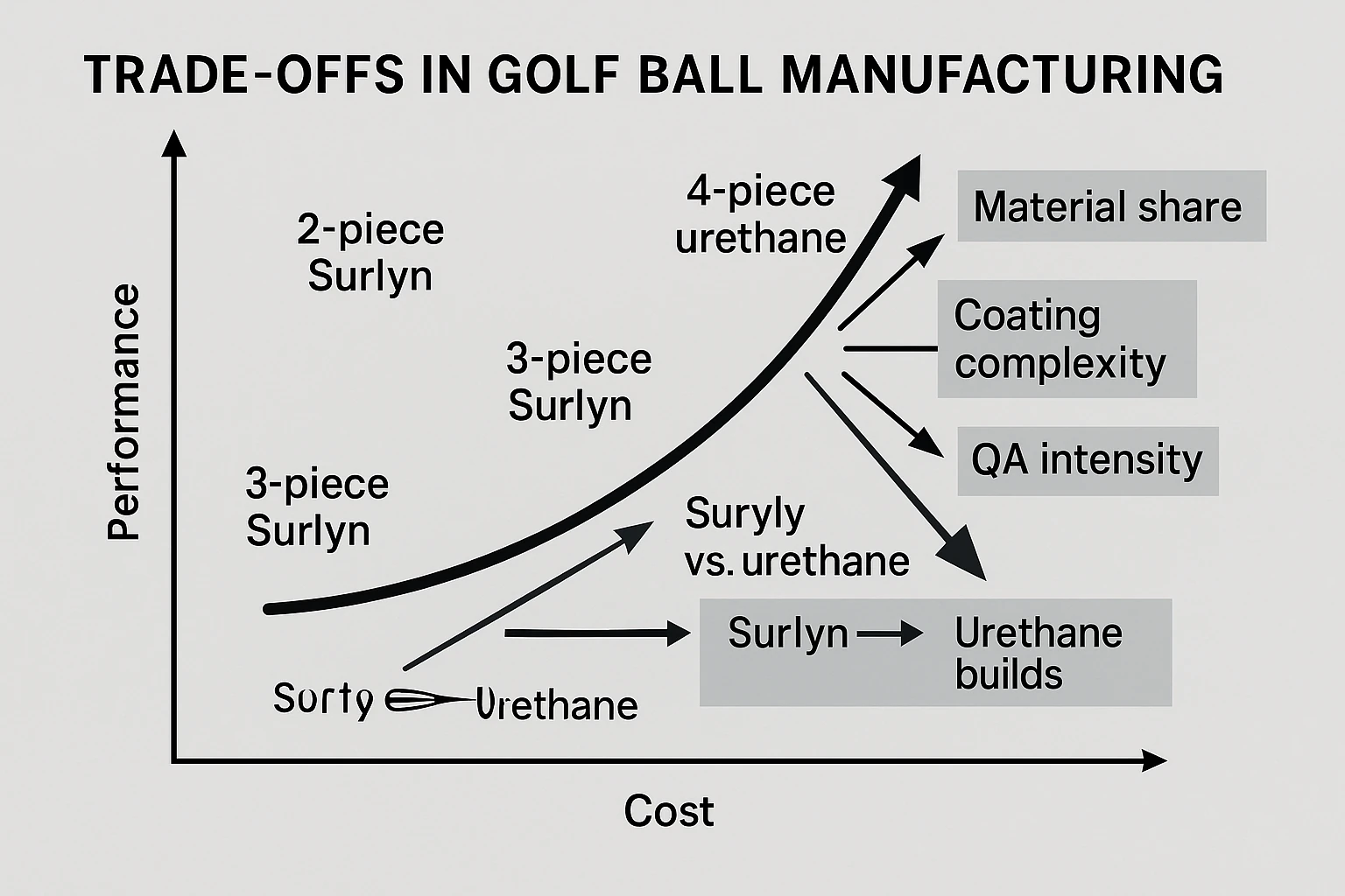 graph showing performance vs cost trade-offs in golf ball manufacturing