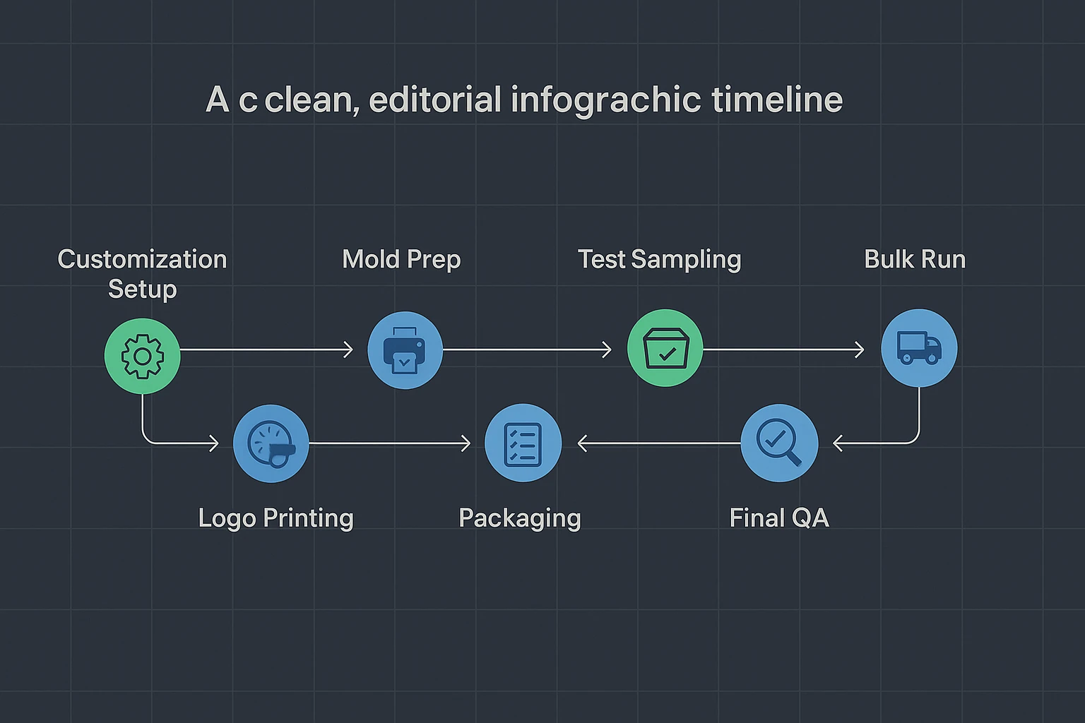 infographic timeline of golf ball production process for B2B orders