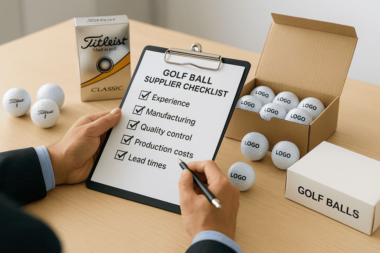 golf ball supplier checklist with sample packaging