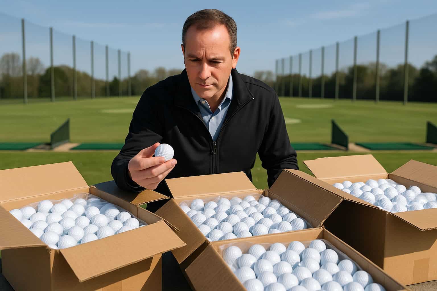 bulk golf balls inspection at driving range