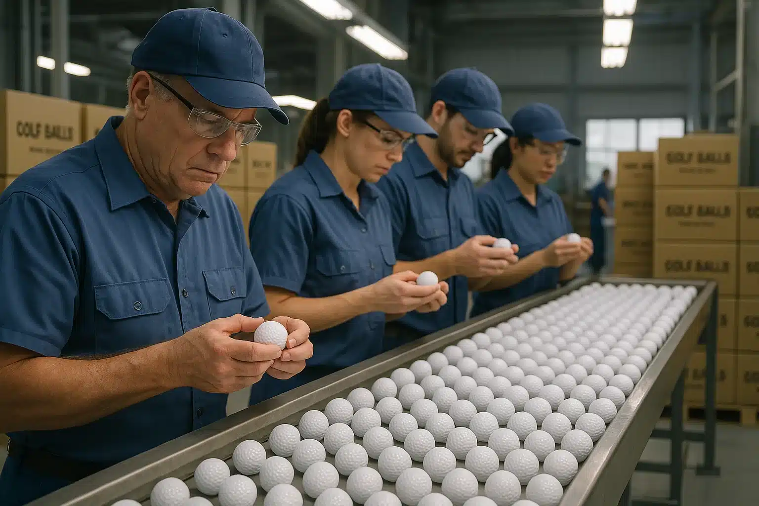 bulk golf balls in warehouse ready for export