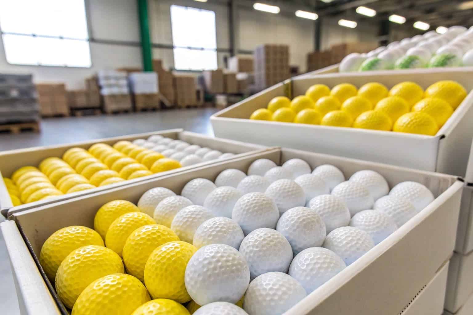 bulk yellow and white golf balls in factory boxes for wholesale buyers