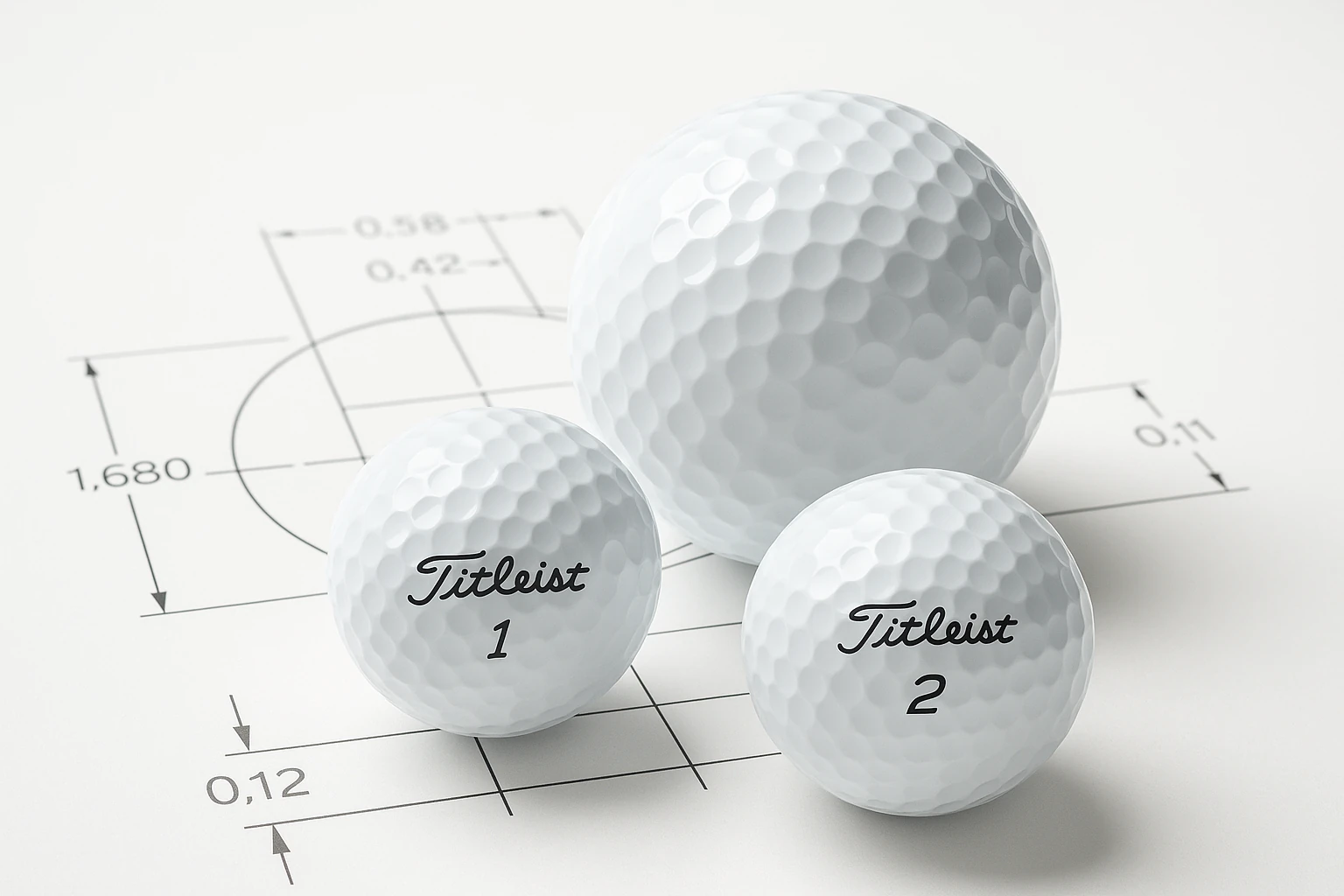 high-end golf balls with technical blueprint background