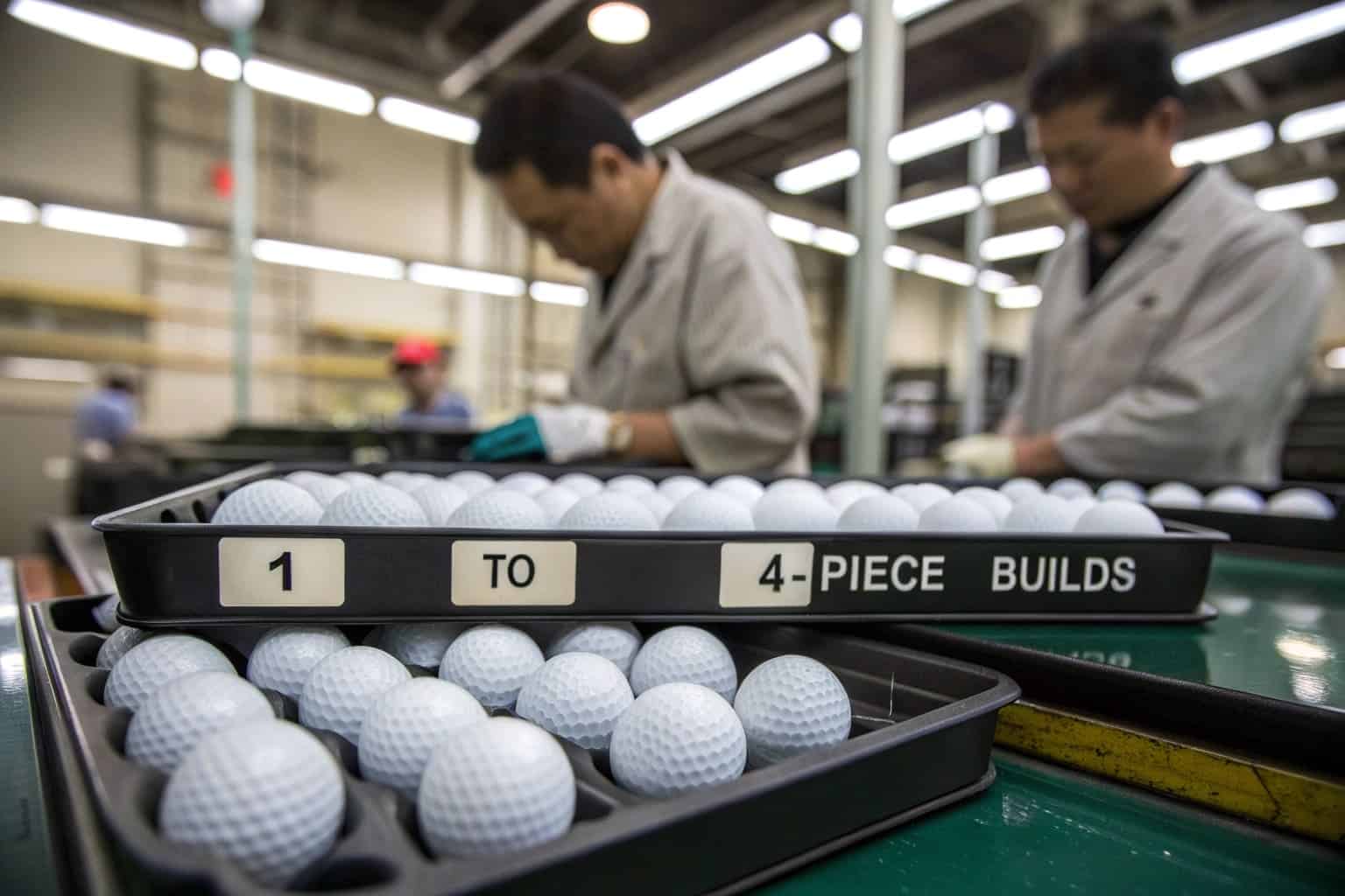 1 to 4-piece golf balls in OEM production with workers