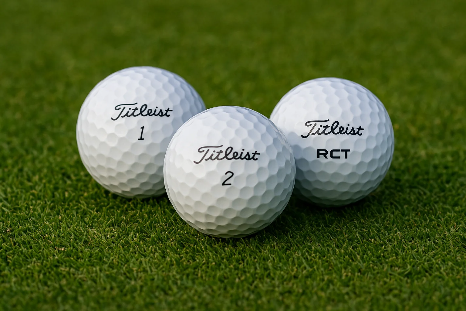 Pro V1 and Pro V1x golf balls positioned on putting green with club