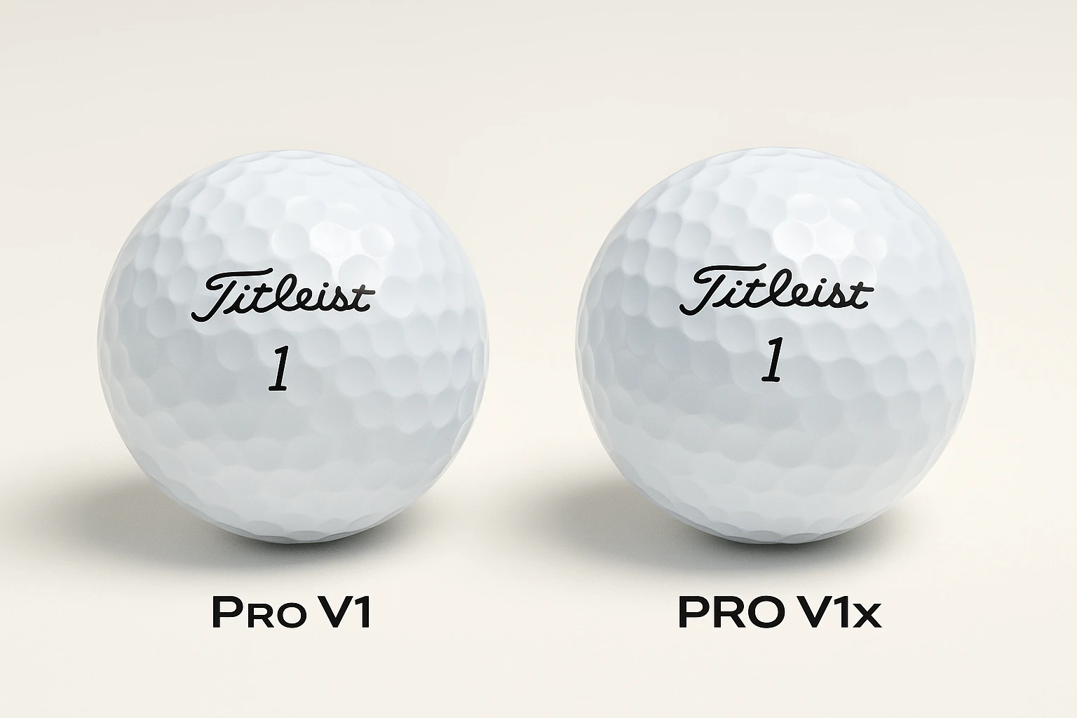 Pro V1, Pro V1x, and RCT golf balls on green grass field