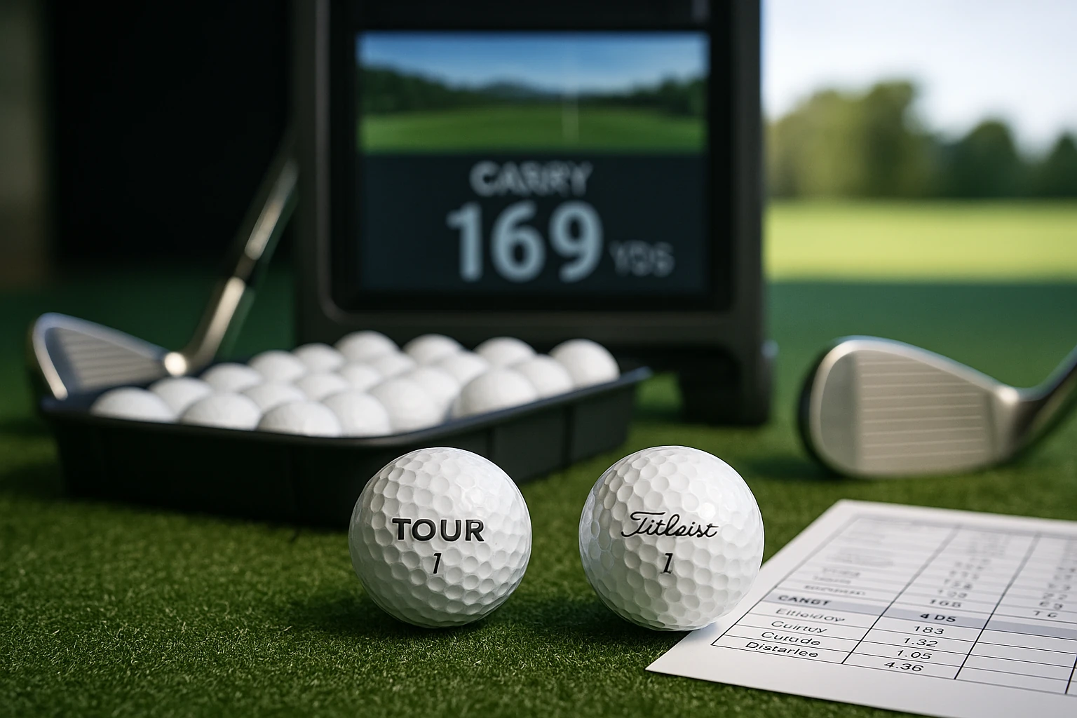 tour golf ball vs Titleist Pro V1 in launch monitor test setup