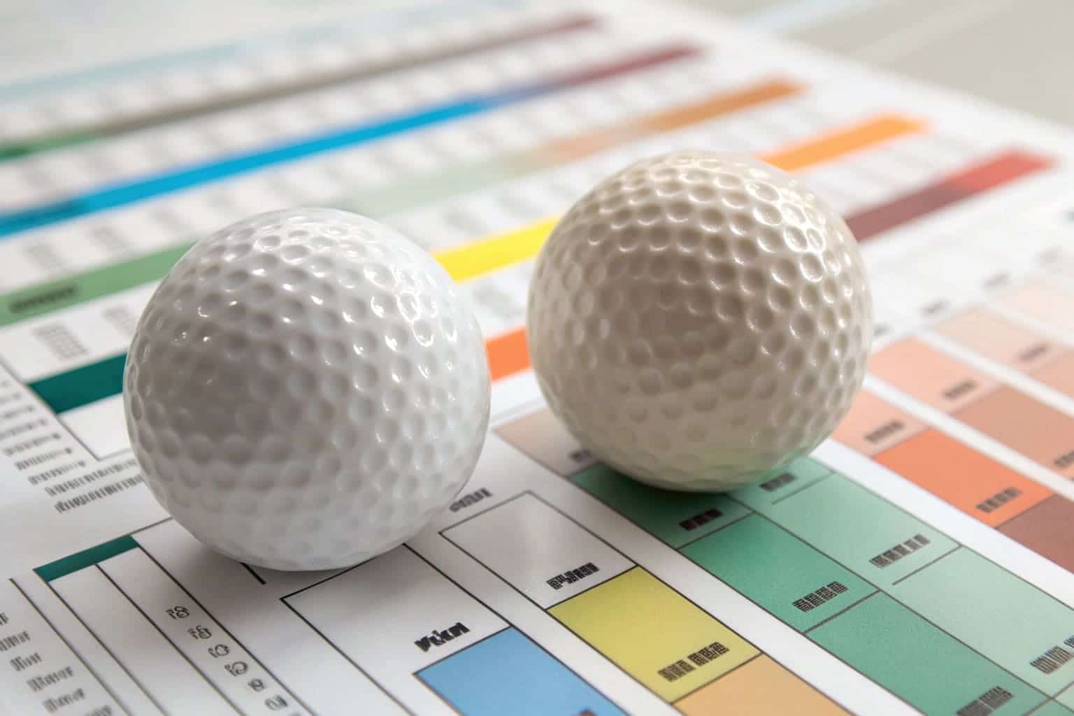white golf balls on printed color chart for OEM design selection
