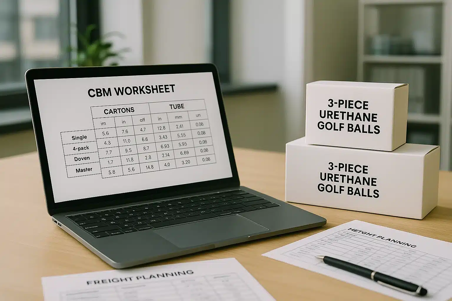 3-piece urethane golf balls with export carton planning sheet