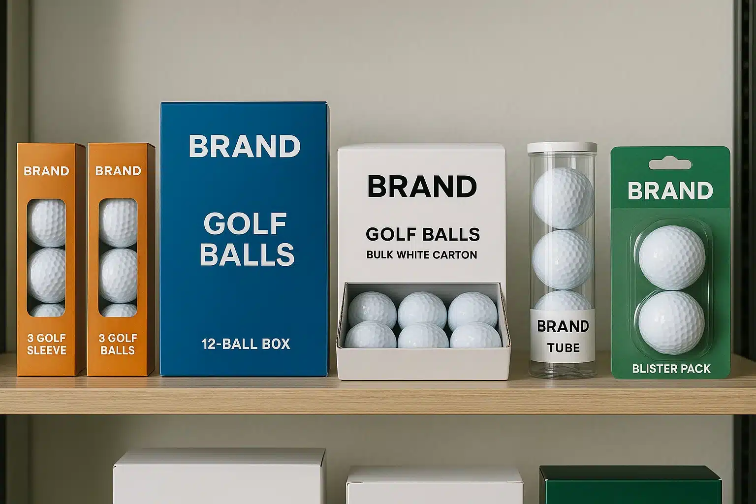various golf ball packaging types for bulk and retail