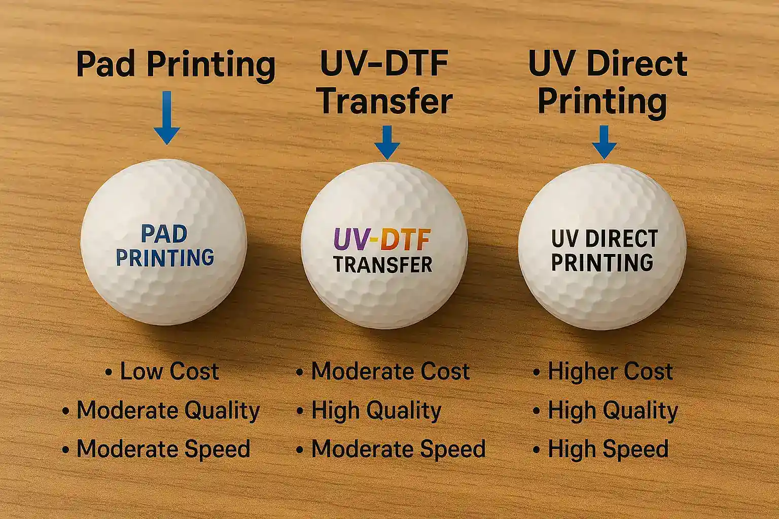 comparison of custom logo golf ball printing methods for B2B buyers