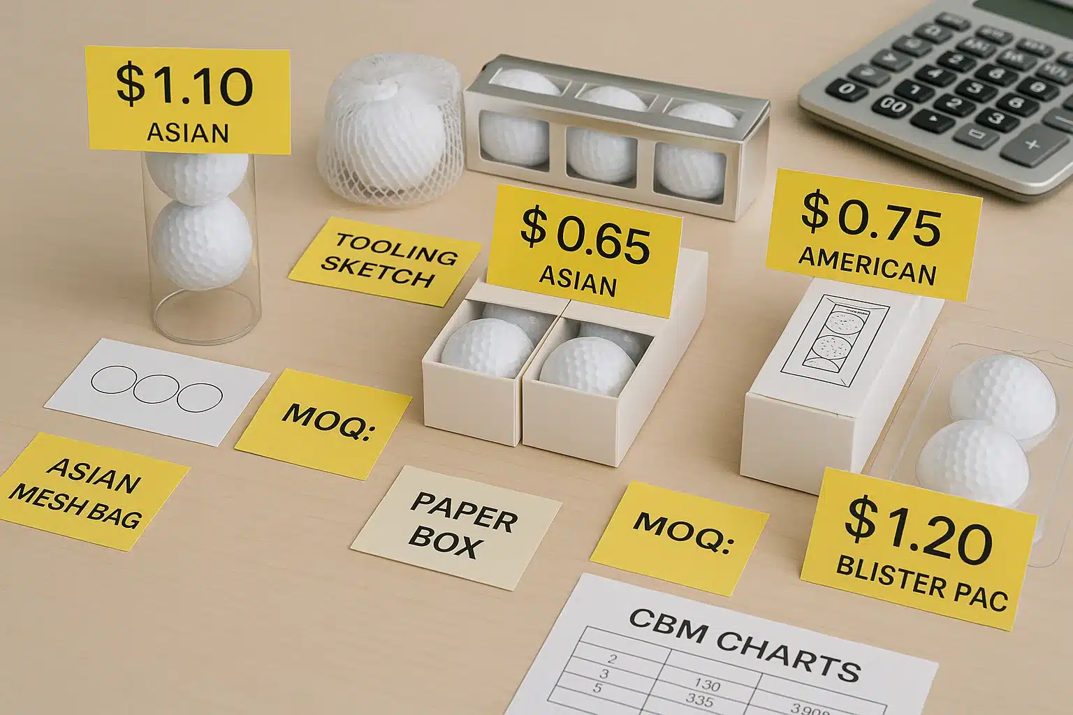 custom golf balls with packaging cost and MOQ display