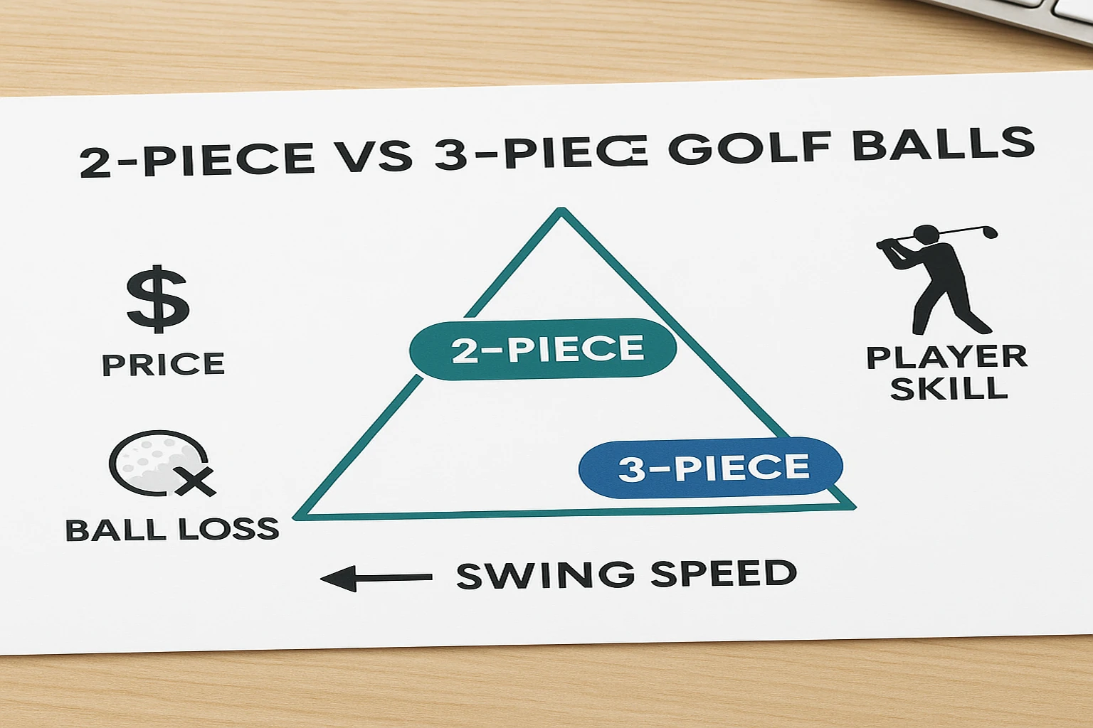 2-piece vs 3-piece golf ball comparison chart for OEM wholesale buyers