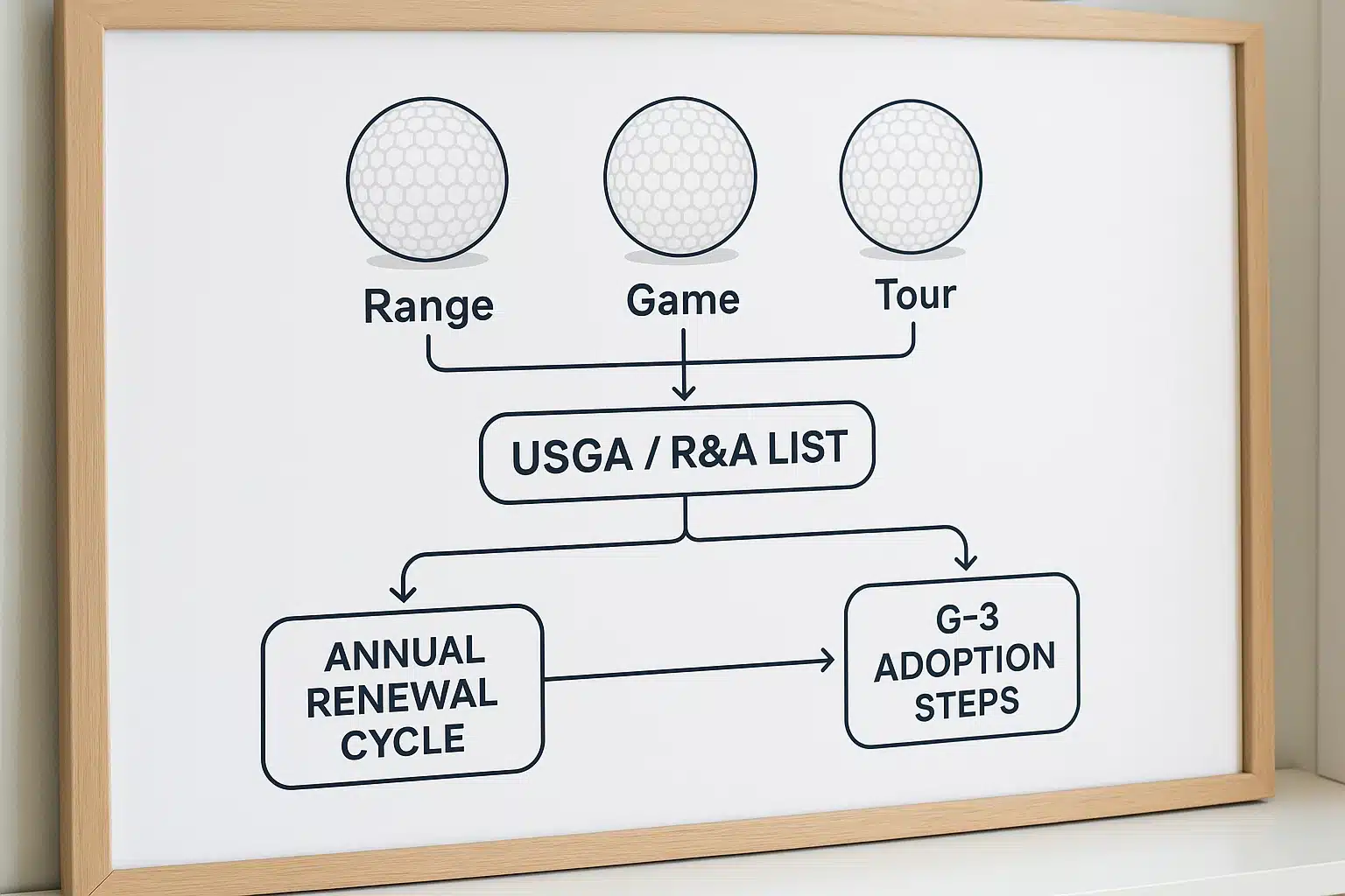 golf ball compliance workflow for range game and tour under USGA R&A