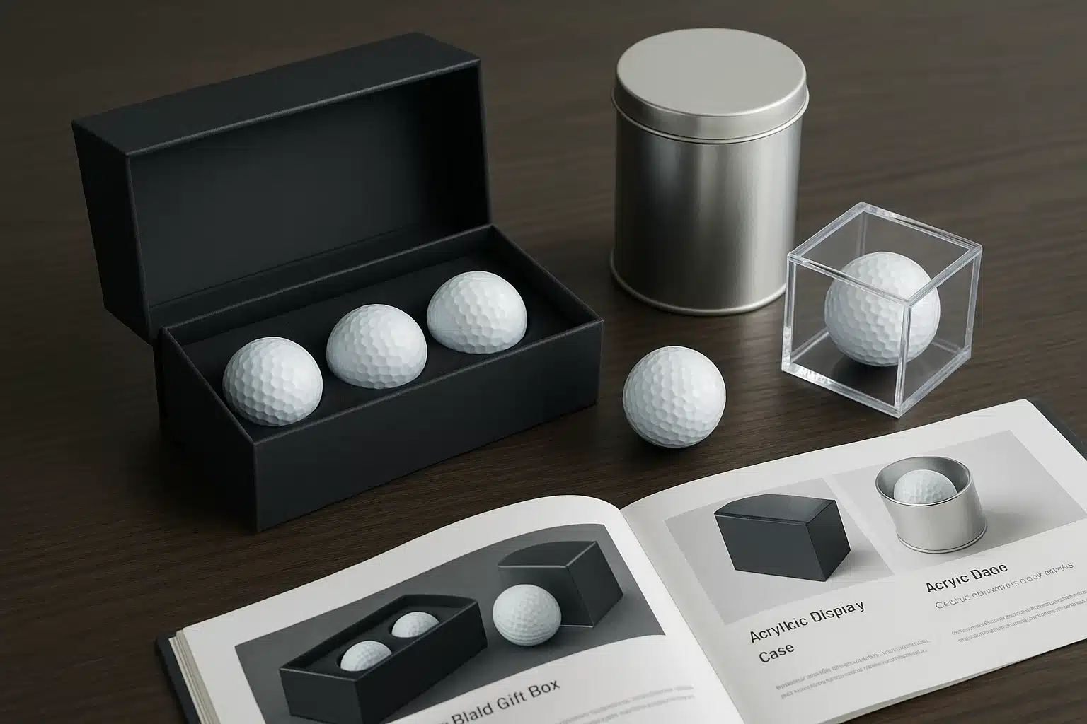 golf ball gift box and display case packaging samples on catalog