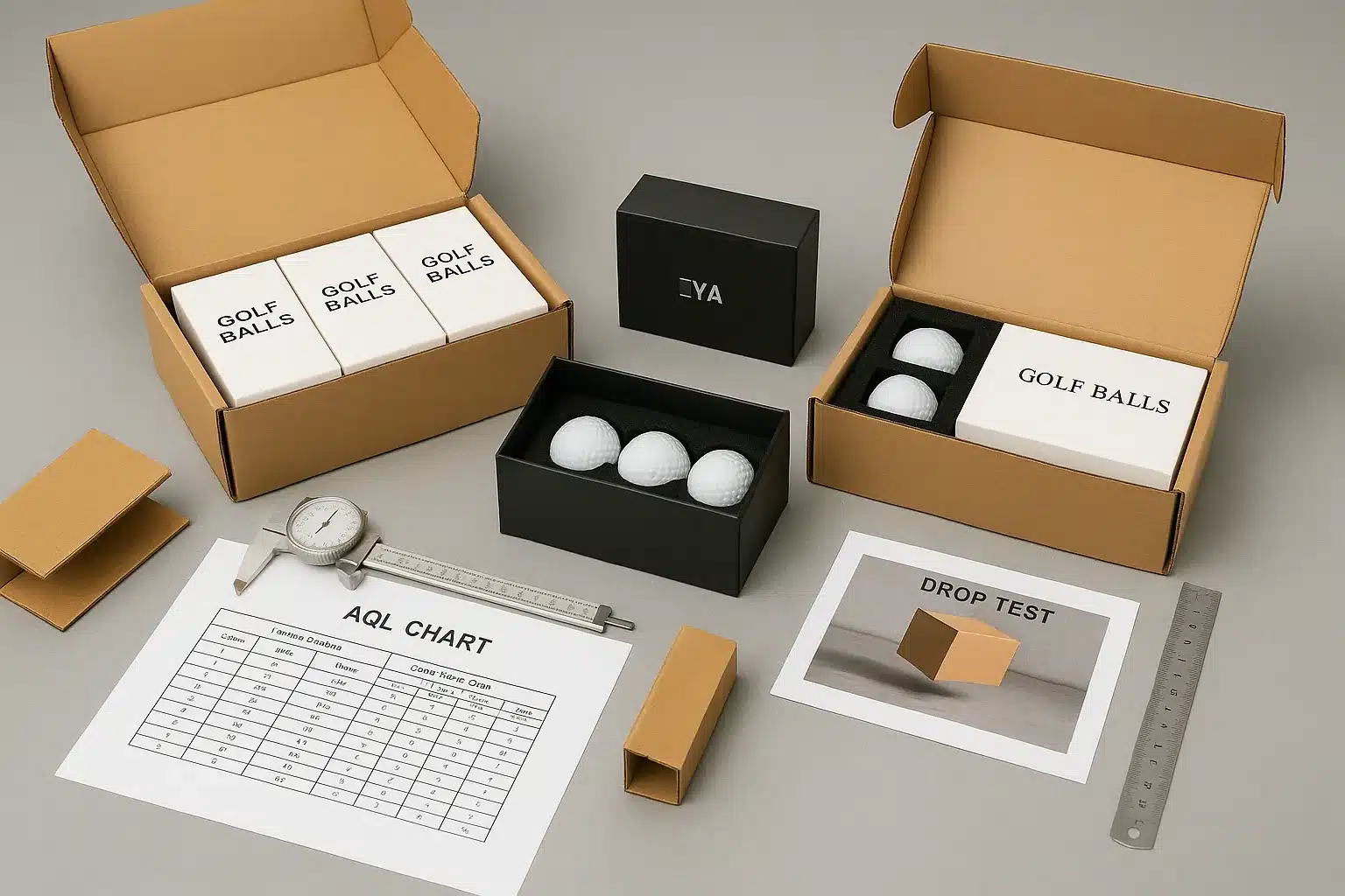 golf ball packaging under quality control with AQL chart