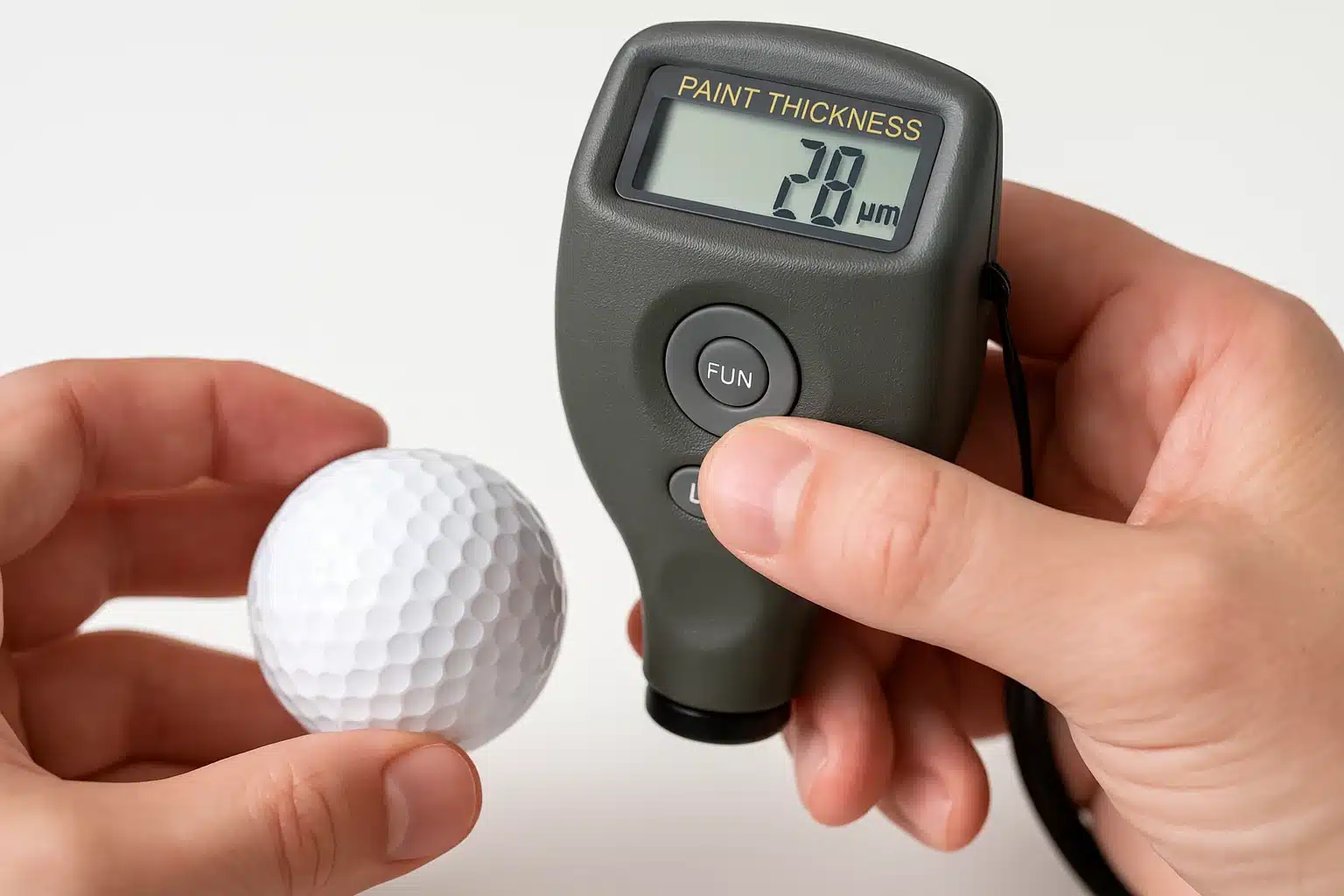 golf ball paint thickness test using digital micron gauge for OEM finish control