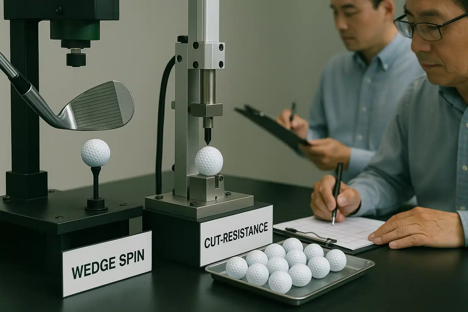 golf ball cut-resistance and spin testing in lab