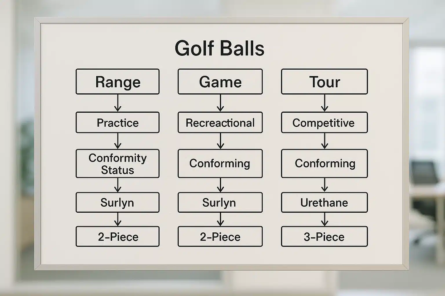golf ball types comparison chart for range, game, and tour use