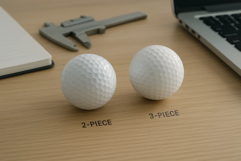 2-piece vs 3-piece golf balls with caliper, factory OEM comparison for wholesale buyers