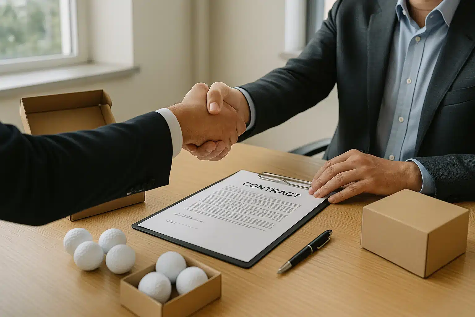 OEM golf ball supplier signing B2B contract with buyer