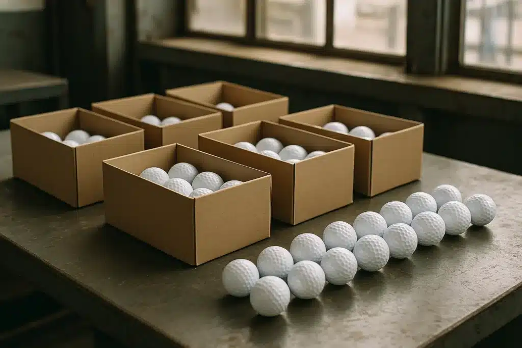 OEM white golf balls in cardboard boxes ready for export