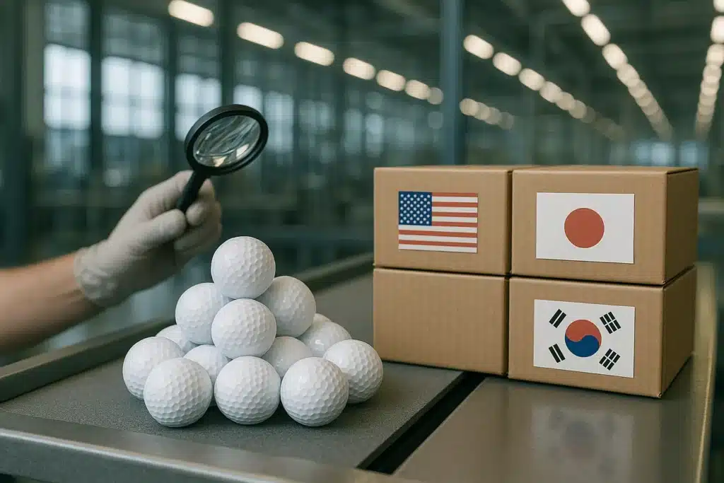OEM golf balls inspected before export to US, Japan, and Korea