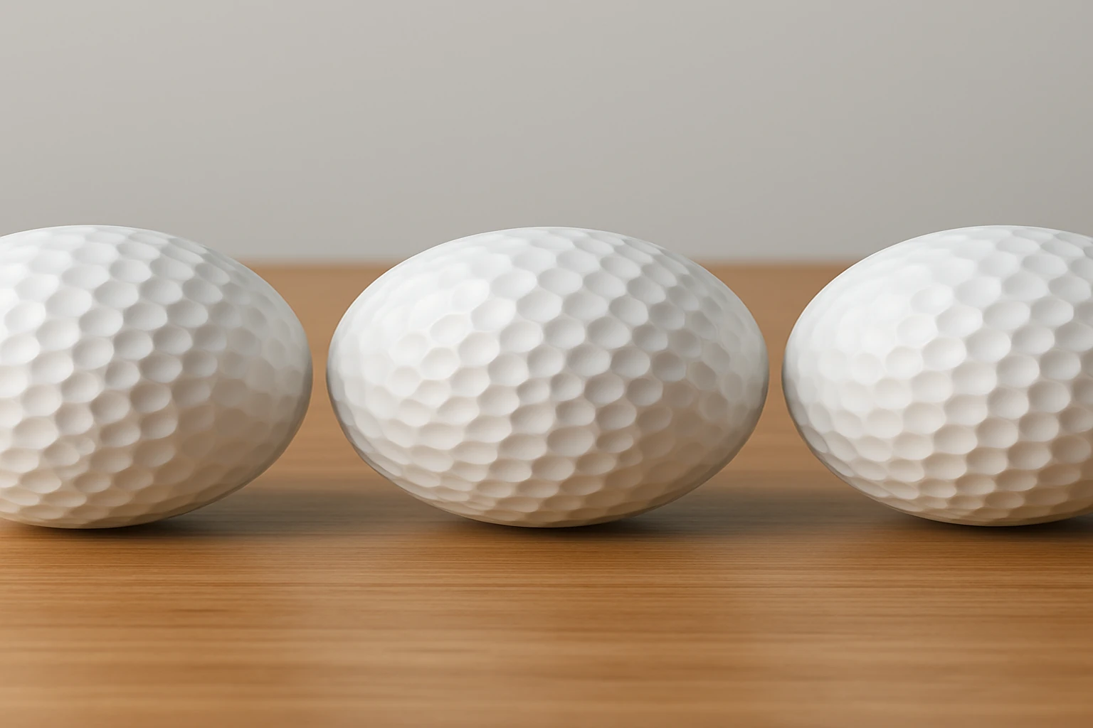 OEM golf balls lineup on wooden surface for bulk orders, manufacturer quality control