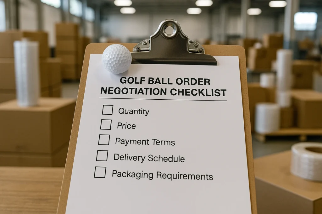 OEM golf ball order checklist in factory warehouse for bulk buyers