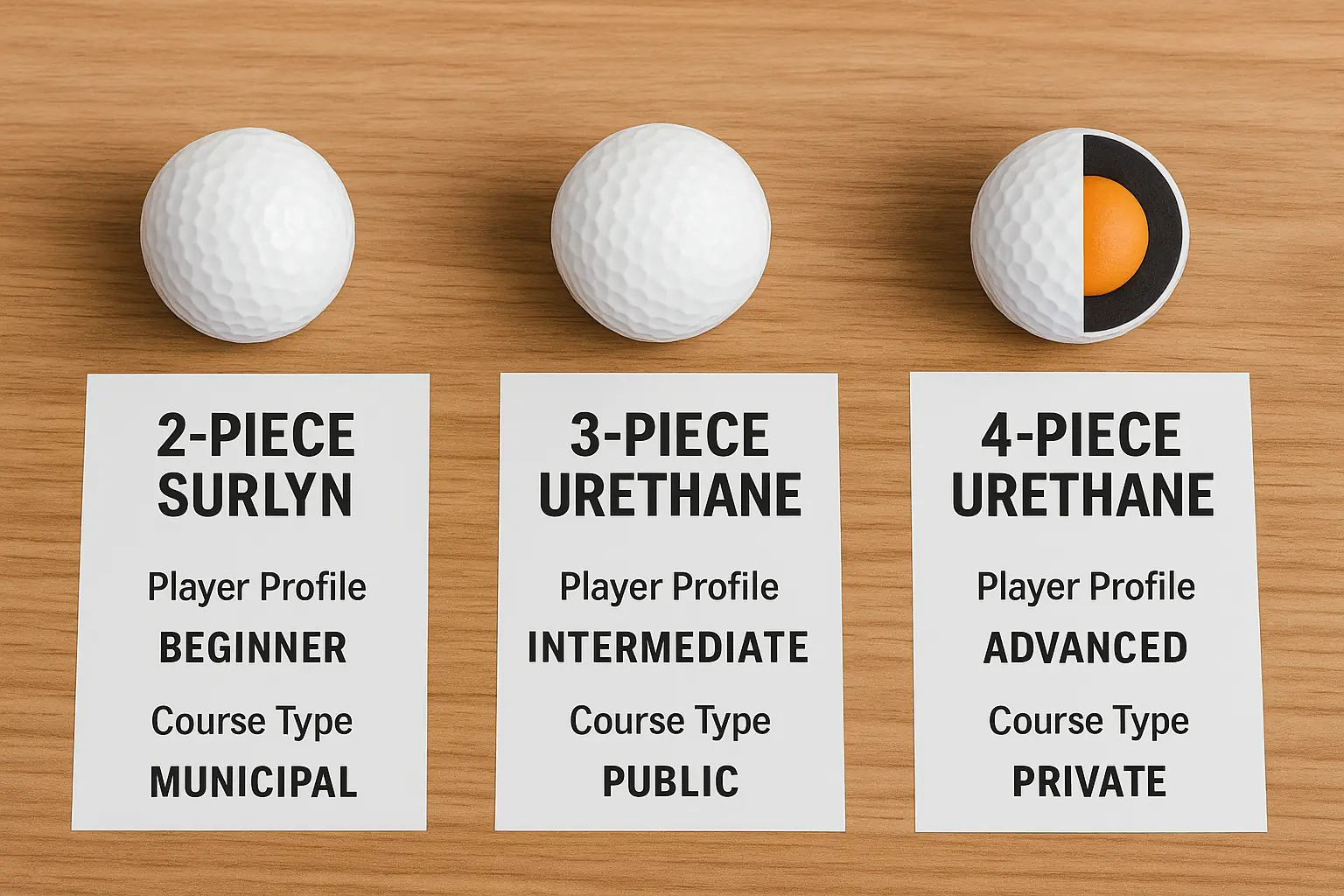 golf ball construction guide 2-piece surlyn and 3-piece 4-piece urethane golf balls for OEM buyers