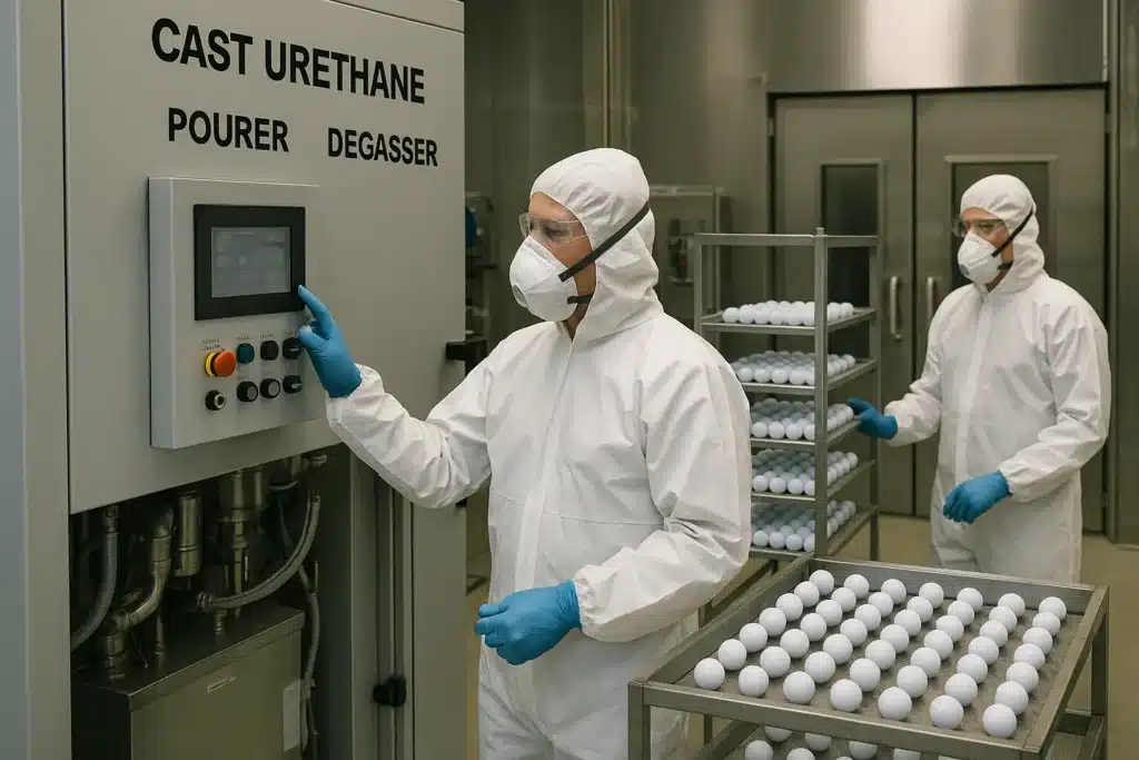 urethane golf balls production with workers in cleanroom
