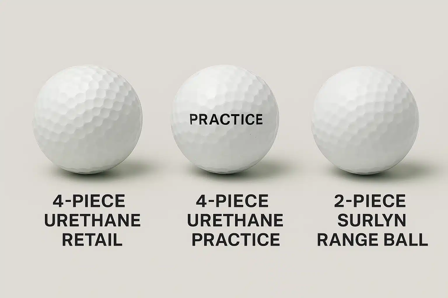 comparison of 4-piece urethane and 2-piece surlyn golf balls for retail and practice