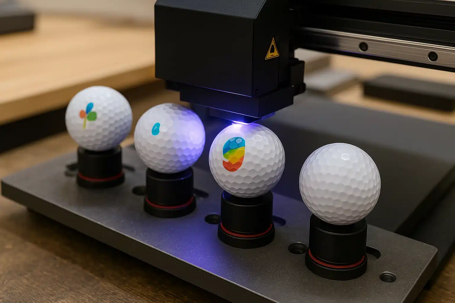 UV direct printing on custom golf balls with automated machine in factory