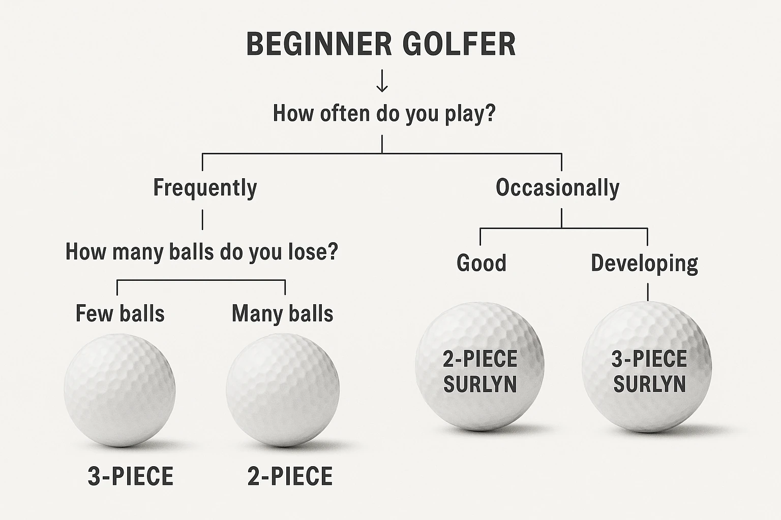 beginner golfer guide comparing 2-piece and 3-piece surlyn golf balls for OEM buyers