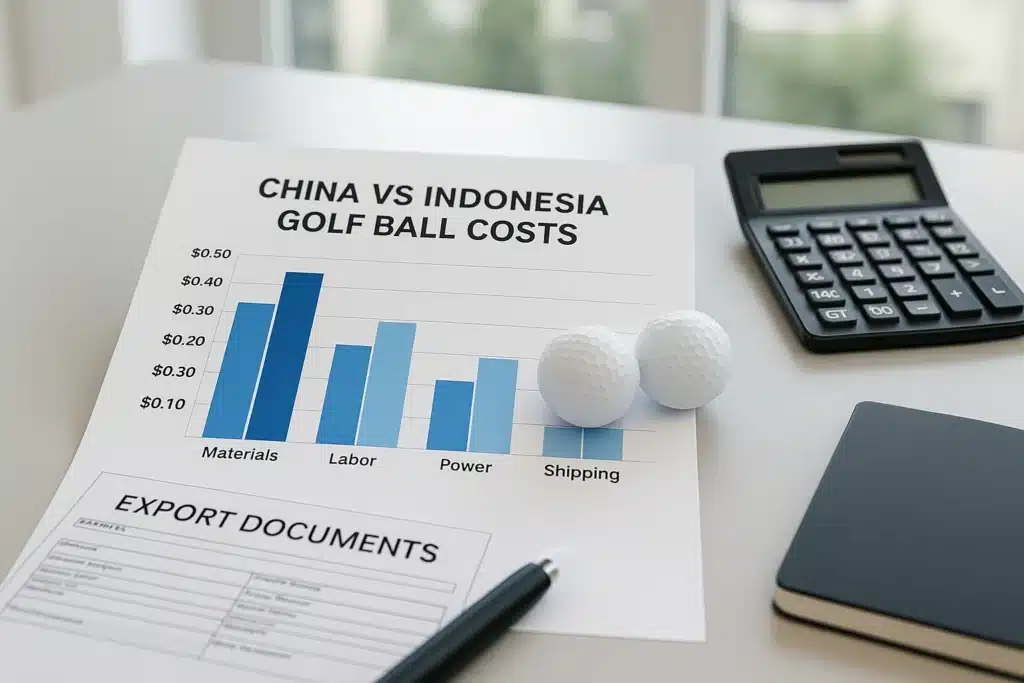 China vs Indonesia golf ball manufacturing cost comparison chart