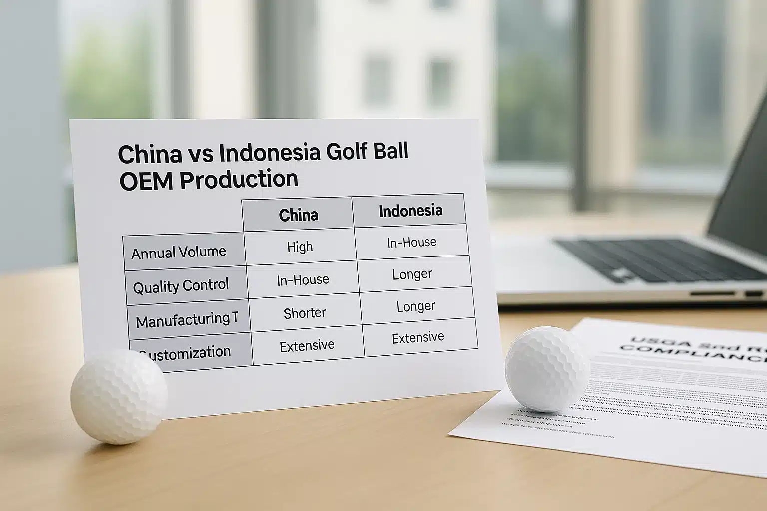 China vs Indonesia golf ball OEM production capability comparison