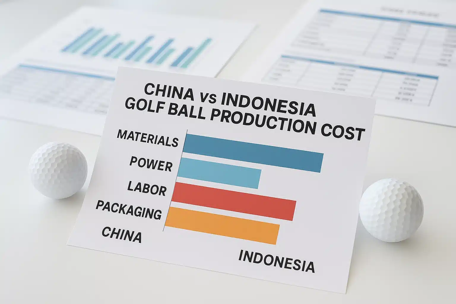 China vs Indonesia golf ball production cost comparison chart