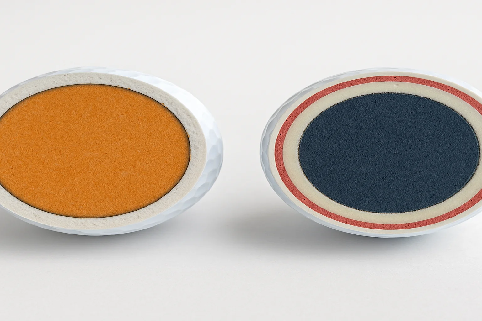 cutaway multilayer custom golf balls showing dual core and mantle design for OEM buyers