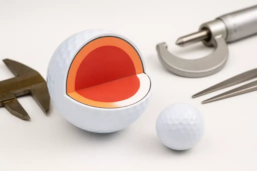 cross section of multilayer golf ball with precision tools