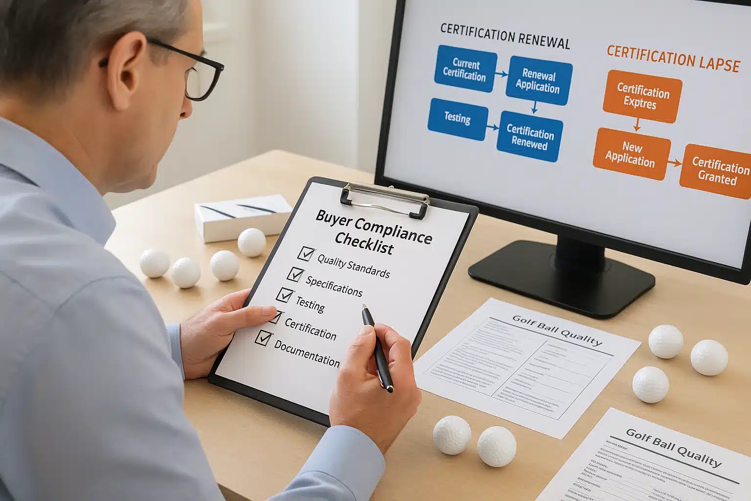 golf ball certification review buyer reviewing golf ball certification and compliance checklist for oem export