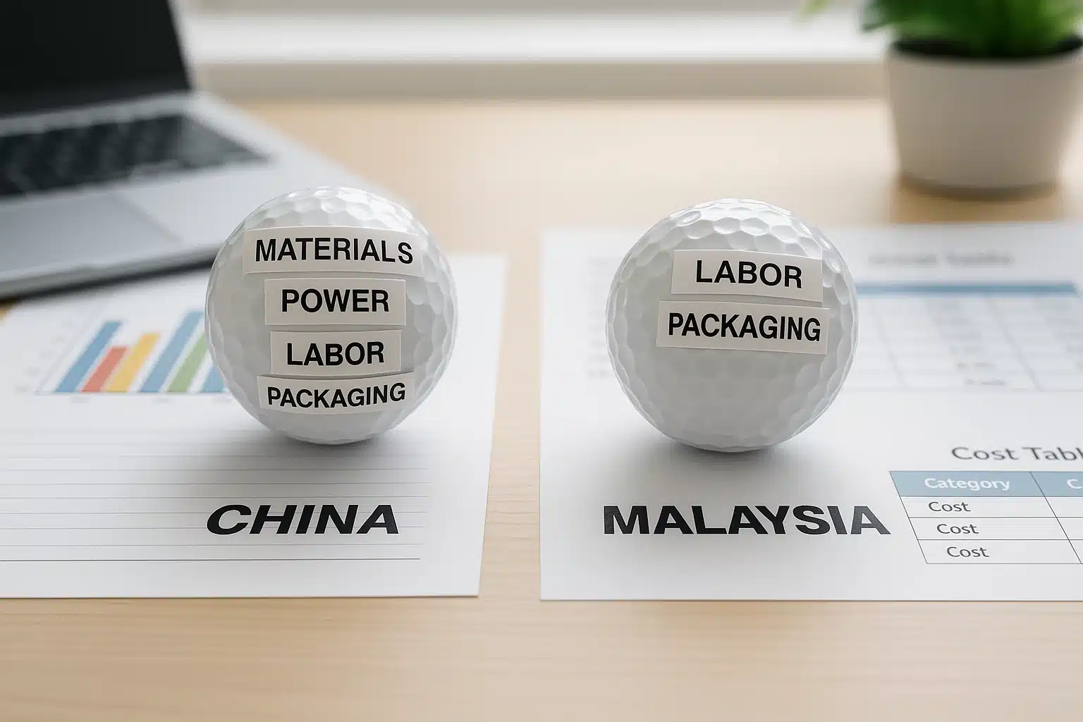 golf ball cost comparison China vs Malaysia for OEM buyers