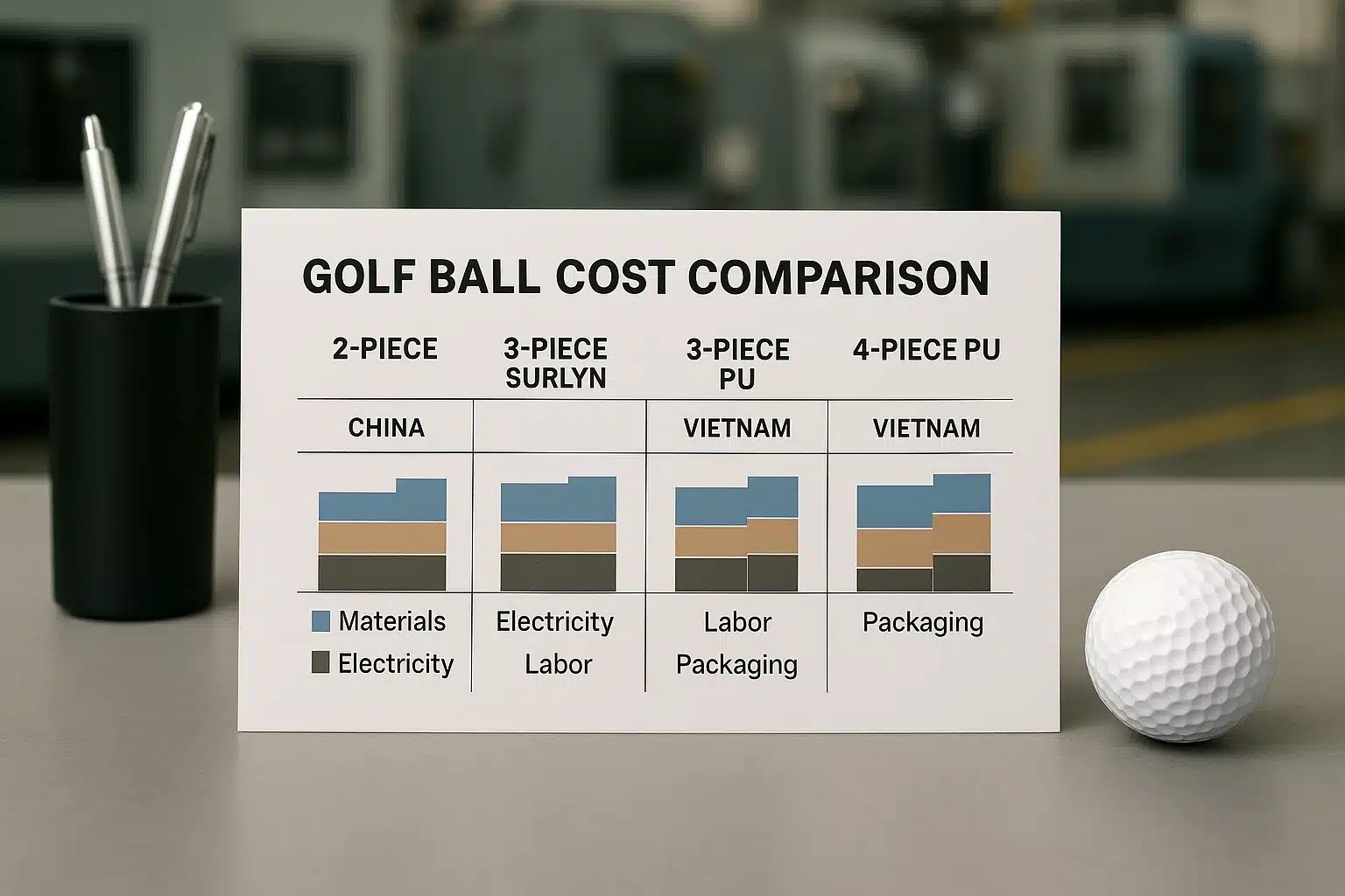 golf ball cost comparison chart China vs Vietnam by materials labor packaging