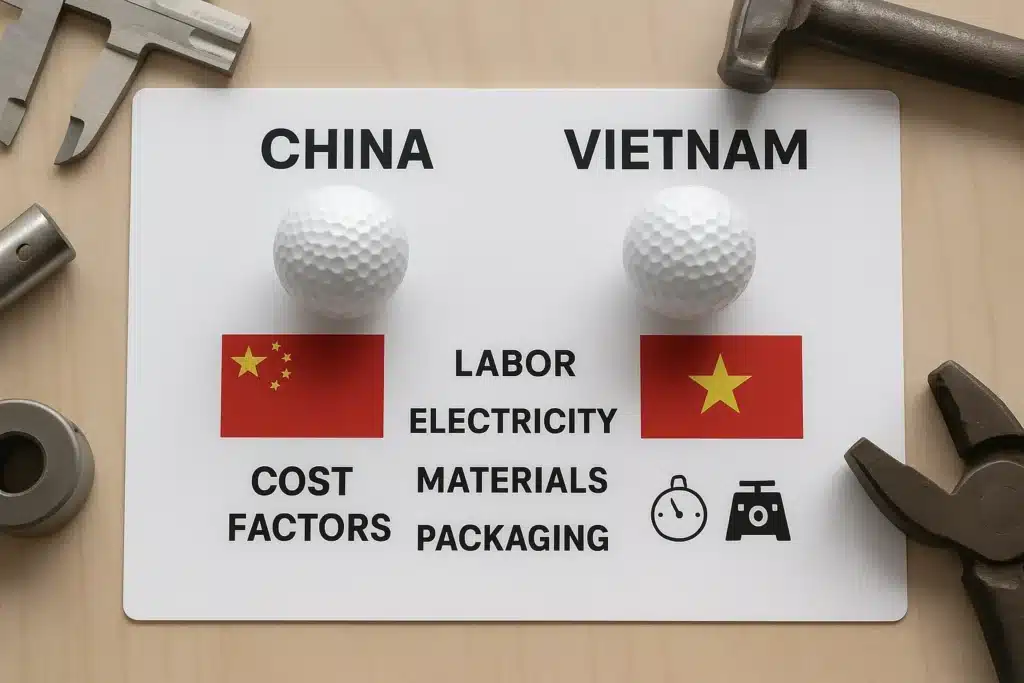 golf ball cost comparison between China and Vietnam factories