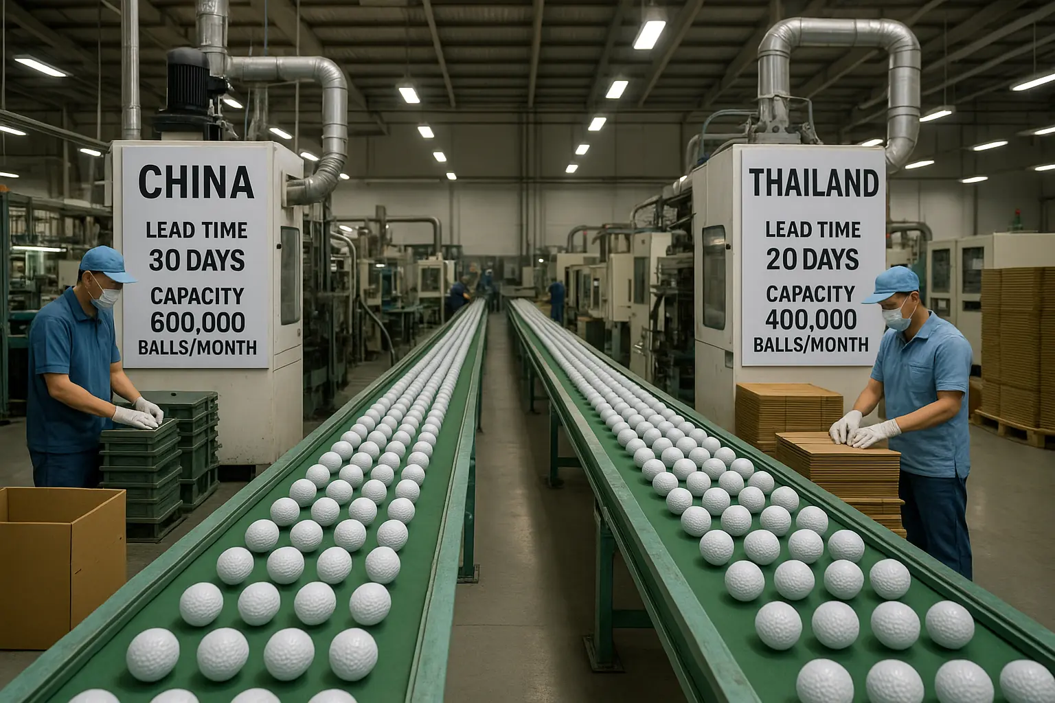 golf ball production lines in China and Thailand factories