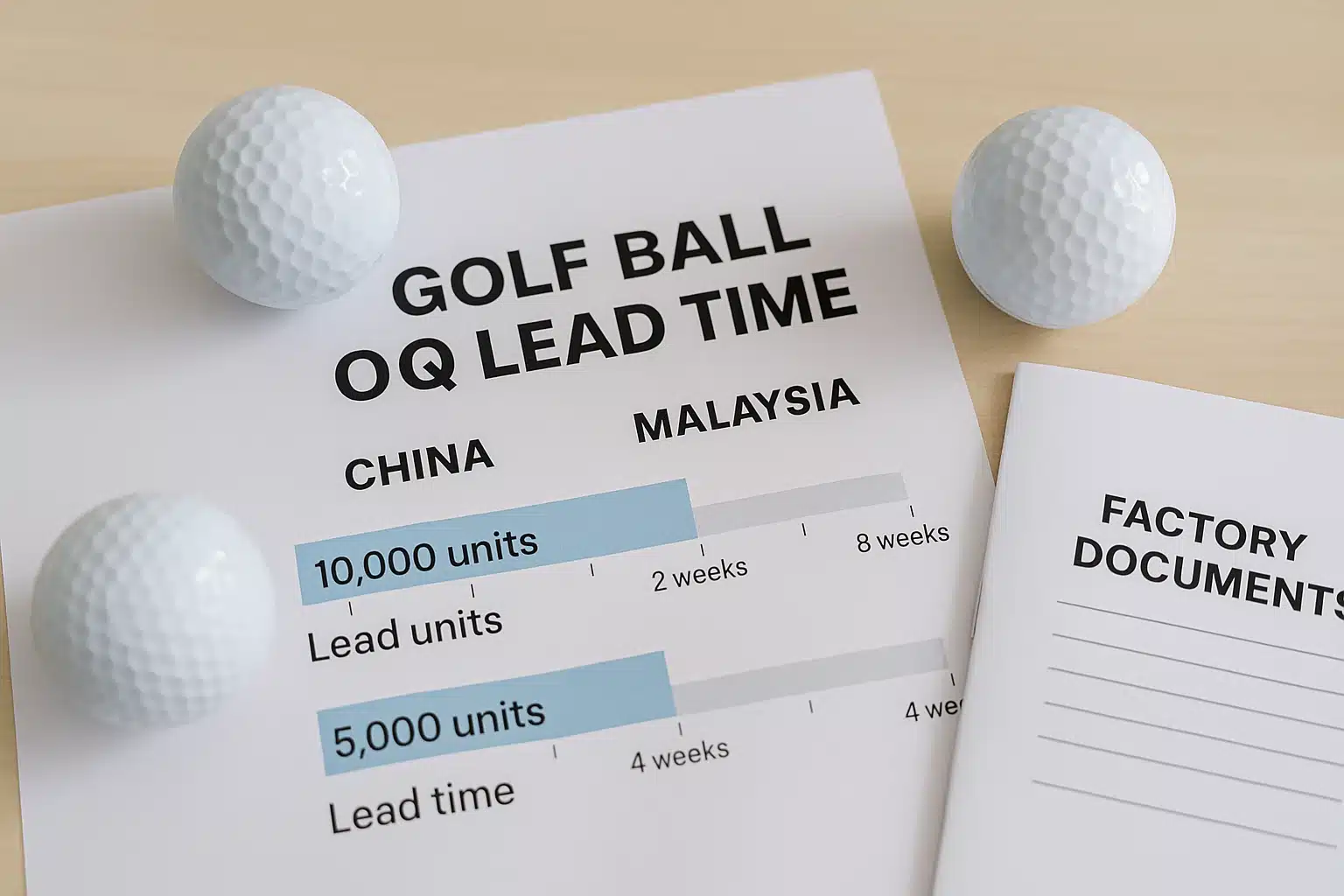 golf ball production lead time comparison China vs Malaysia