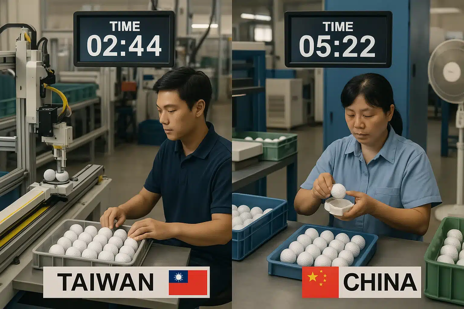 golf ball assembly comparison between Taiwan and China factories
