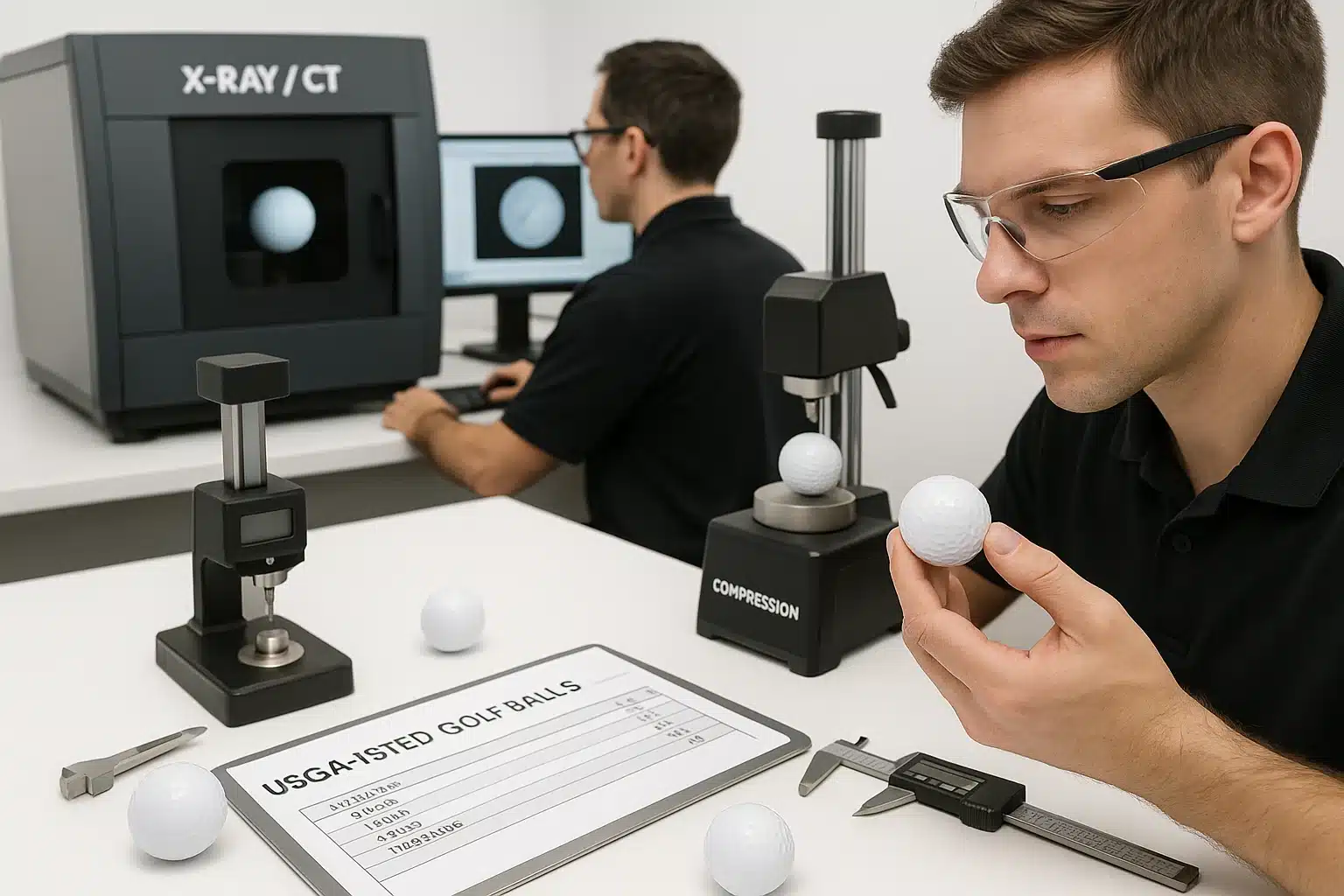 golf ball quality control and compression testing in OEM lab